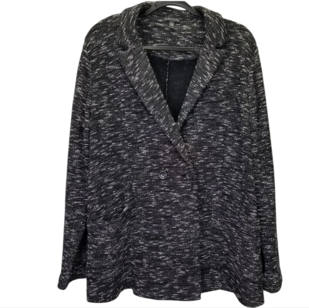 Eileen Fisher Tweedy Black & White Classic Collar Blazer Large - Picture 3 of 7